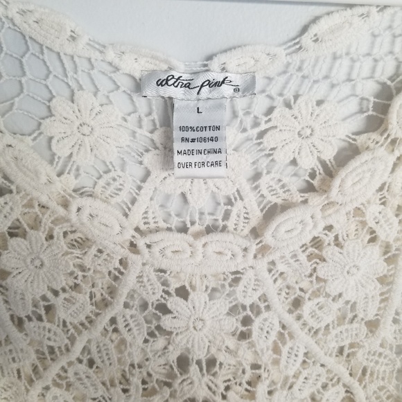 Ultra pink lace shirt women's large cream top - Picture 2 of 3